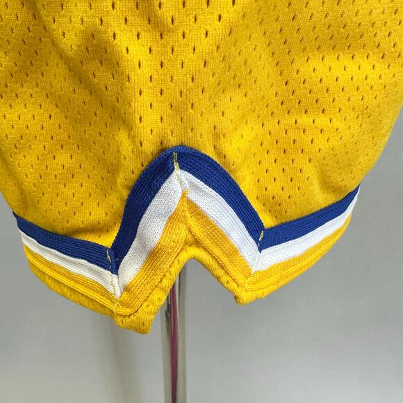 Vintage 70s varsity style mesh basketball gym shorts yellow nylon Size Medium - Picture 12 of 16